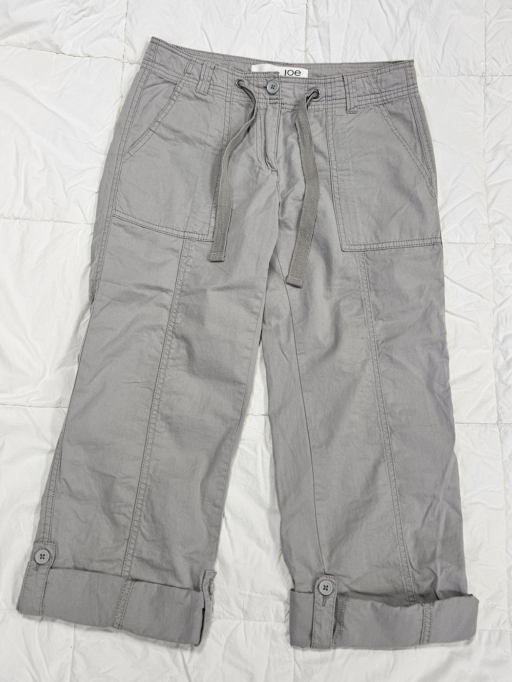 Joe Fresh Light Gray Women's Cargo Capri Pants with Drawstring,Size 2